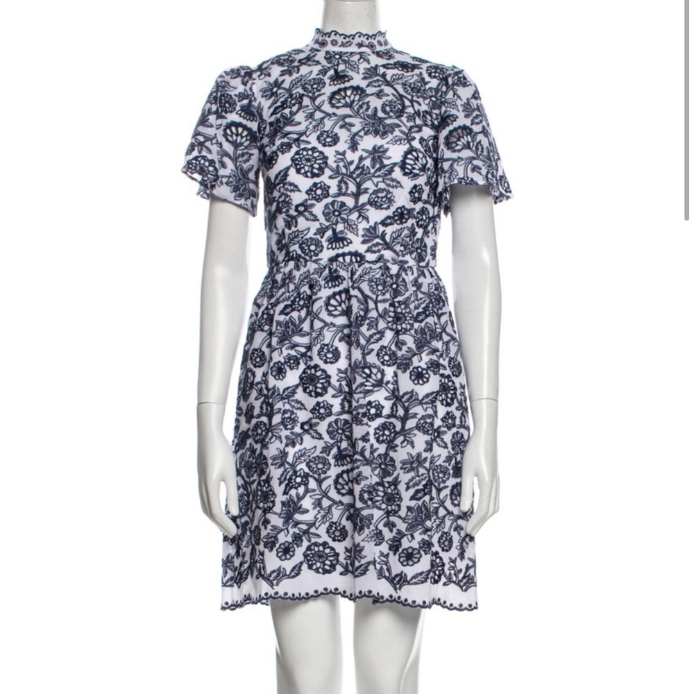 Michael Kors Blue Floral Print Short Sleeve Dress